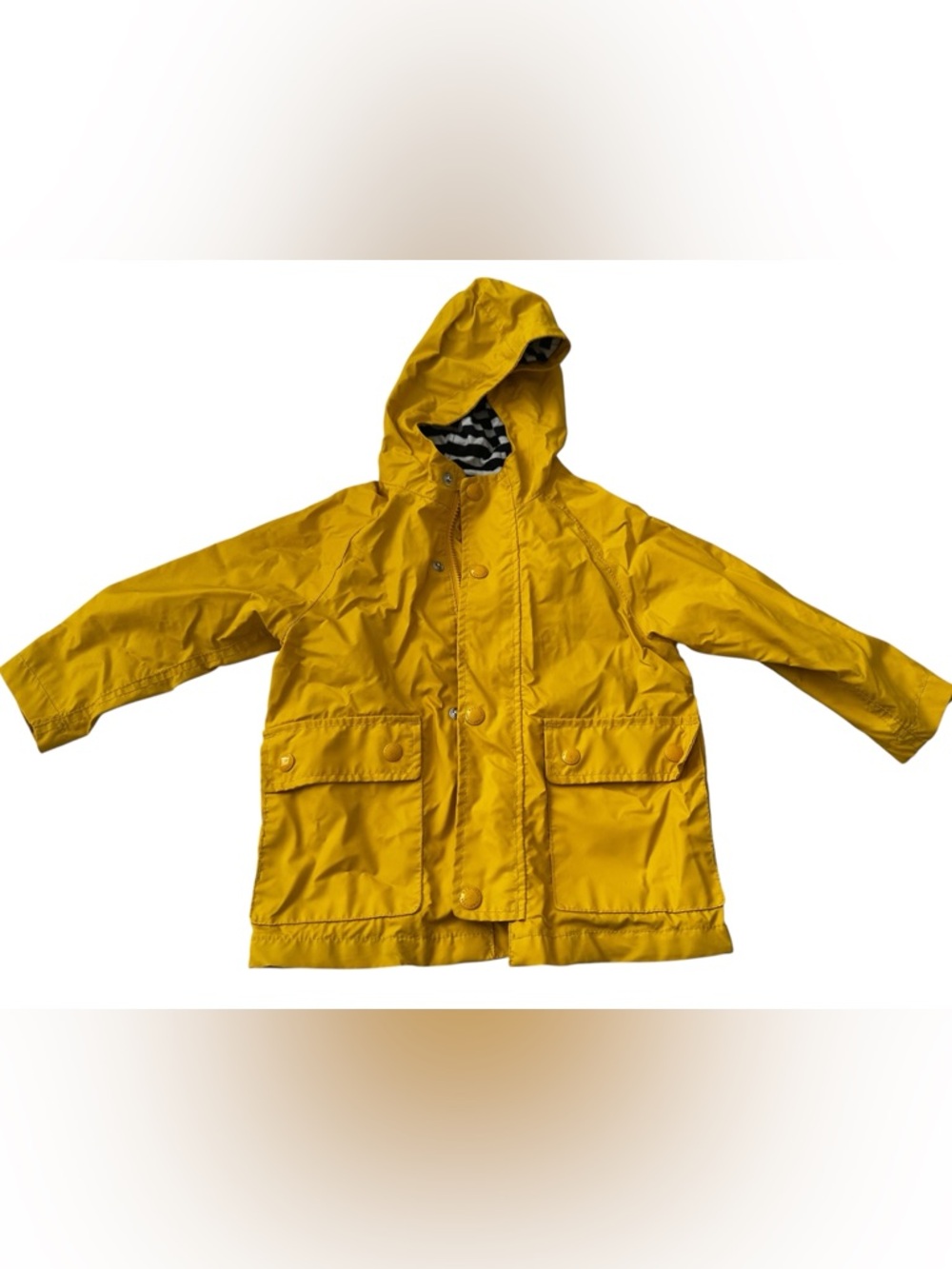 GAP Bright Yellow Hooded Raincoat with Striped Lining